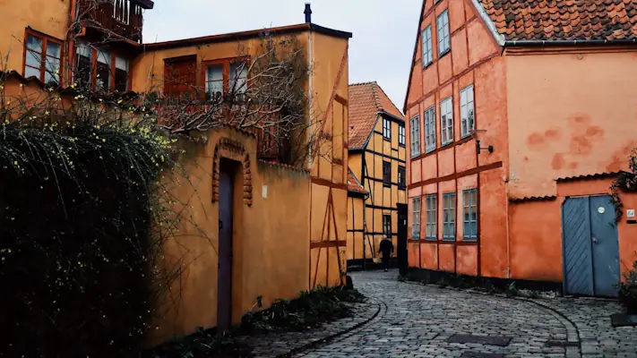 orange houses in the old city of Helsingør
