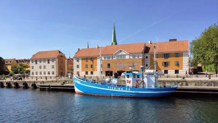 a view from the sea on Helsingør harbour